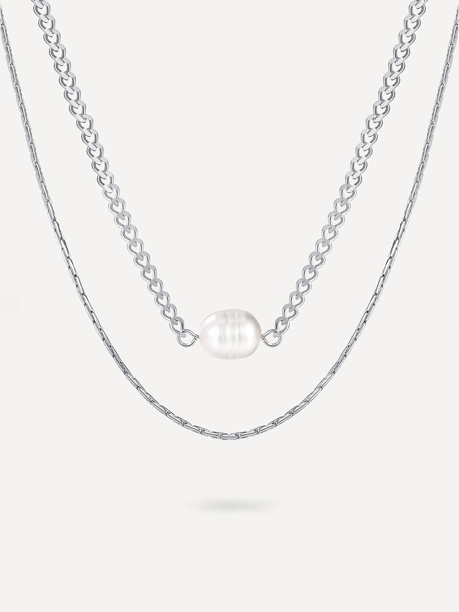 Pearl n Round Kette Silber-Shopicrush