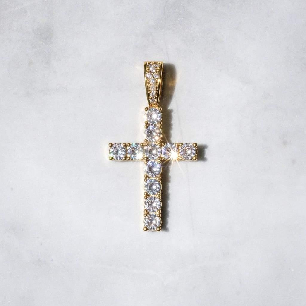Iced Out Tennis - Kette mit goldenem Kreuz - icrush - schmuck
