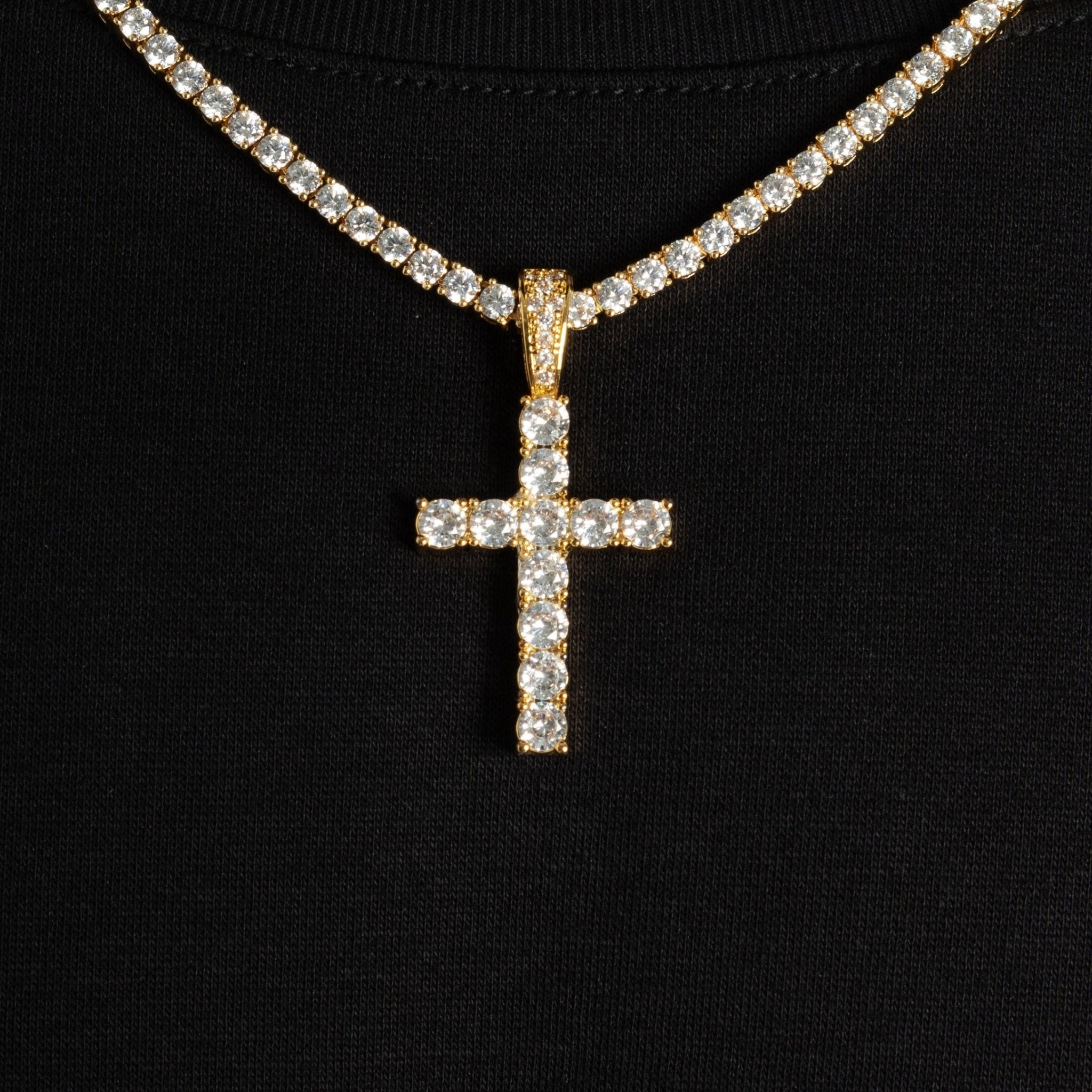 Iced Out Tennis - Kette mit goldenem Kreuz - icrush - schmuck
