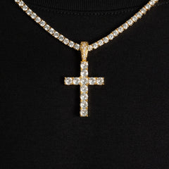 Iced Out Tennis - Kette mit goldenem Kreuz - icrush - schmuck