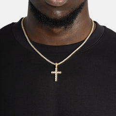 Iced Out Tennis - Kette mit goldenem Kreuz - icrush - schmuck