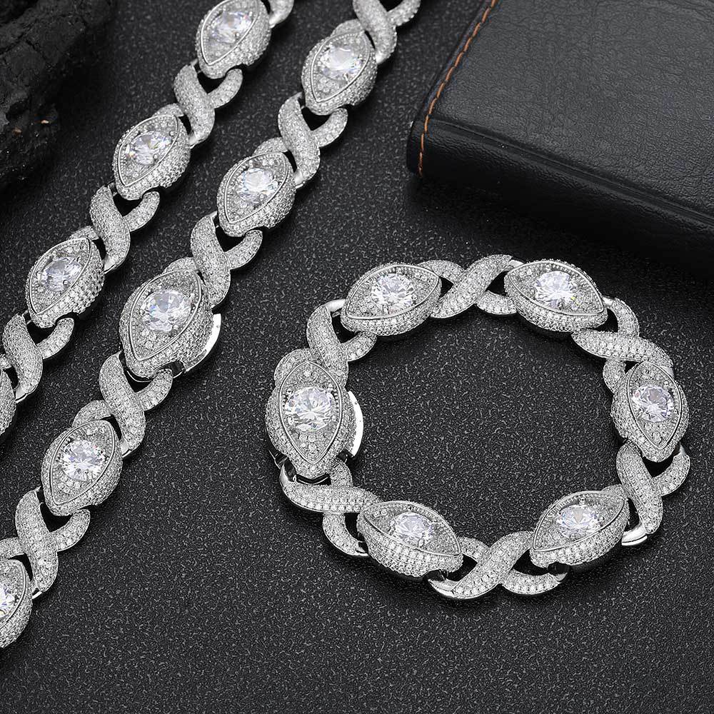 S925 Moissanite 15mm Evil Eye Eternity Chain - icrush - schmuck