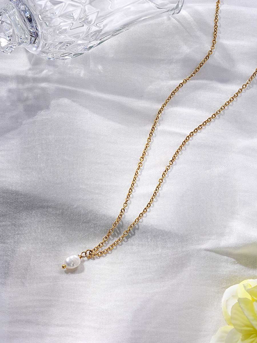 Simple Pearl Pendant Kette Gold - icrush - schmuck