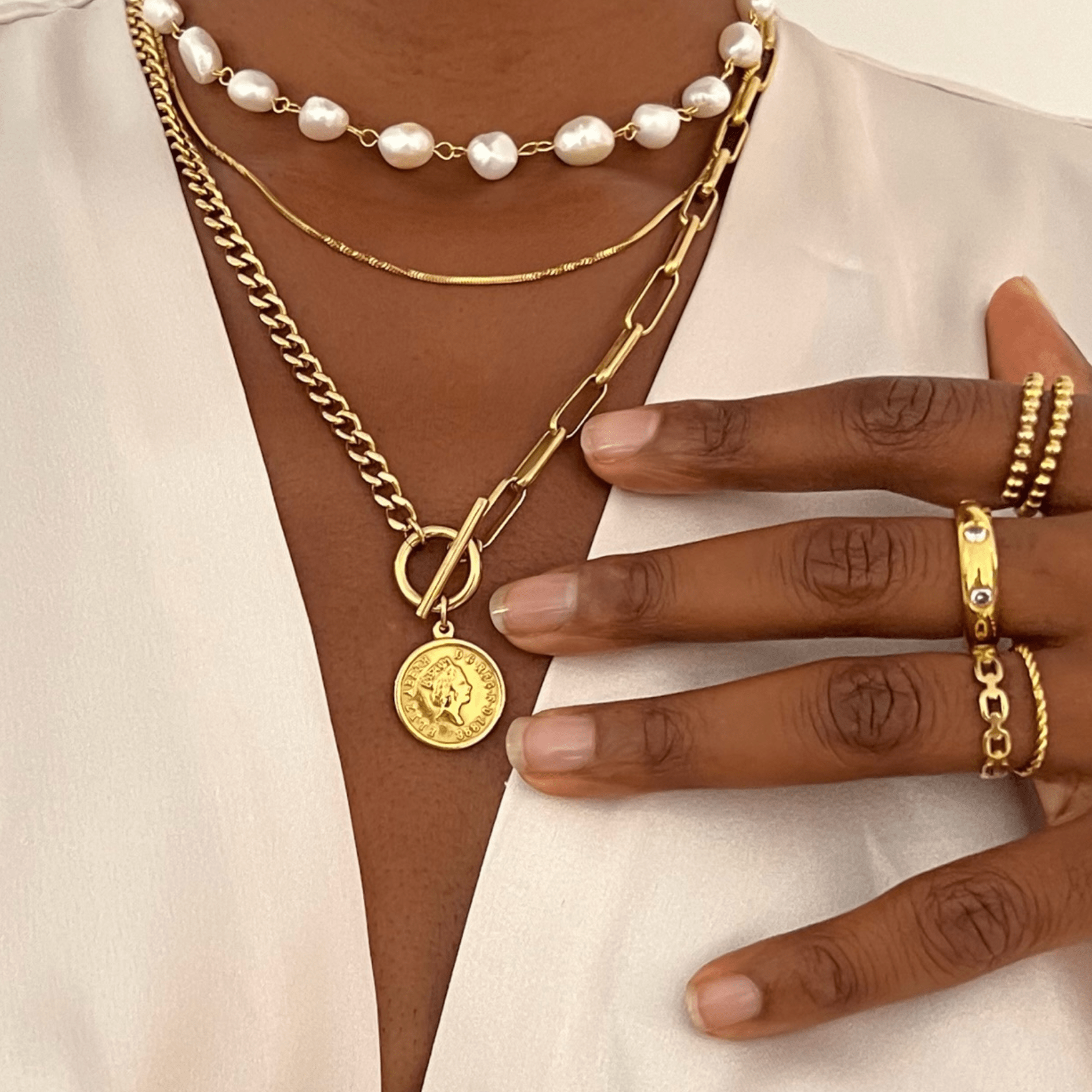 Stacie Toggle Chain Coin Kette Gold - icrush - schmuck